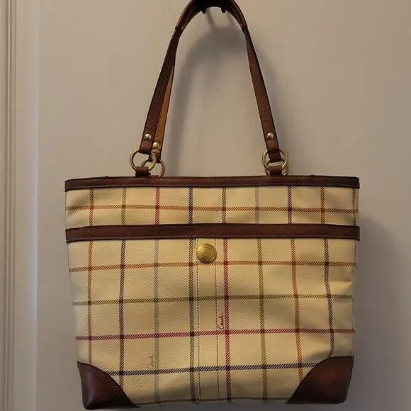 Coach Heritage Plaid Tattersall Tote Bag - Cream, Blue, and Brown 12561
